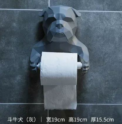 Cute Cat and Dog Tissue Holder Toilet-Free Punch Bathroom Wall-Mounted Creative Toilet Roll Holder