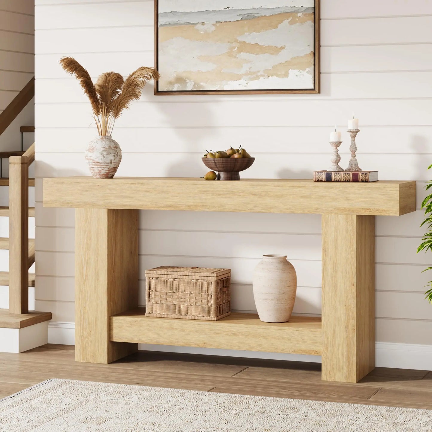 Entryway Console Table, Farmhouse 2-Tier Table with Open Storage, Long Sofa Accent Table for behind Couch, for Entrance Living Room Hallway Foyer (47 in / 63 in ),Dorm Essentials,Home Decor