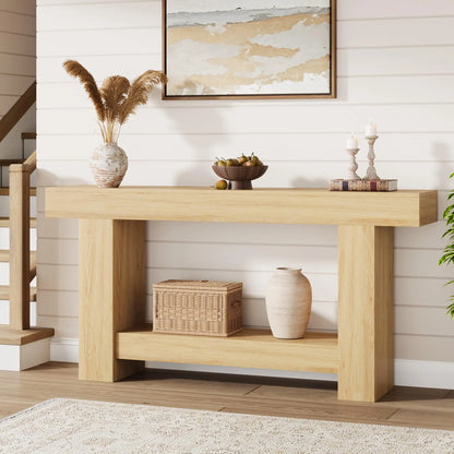 Entryway Console Table, Farmhouse 2-Tier Table with Open Storage, Long Sofa Accent Table for behind Couch, for Entrance Living Room Hallway Foyer (47 in / 63 in ),Dorm Essentials,Home Decor