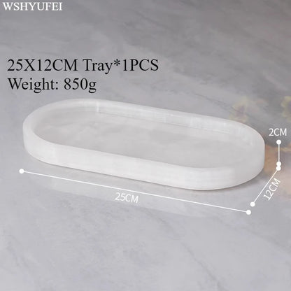 White Jade Stone Bathroom Accessory Set featuring an elegant 25x12cm tray, perfect for modern bath decor.