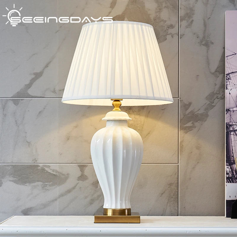 Table Lamp White Ceramic Lamp Bedside Table Room Decor Bedside Lamp Bedroom Night Light Light Fixture Mood Light