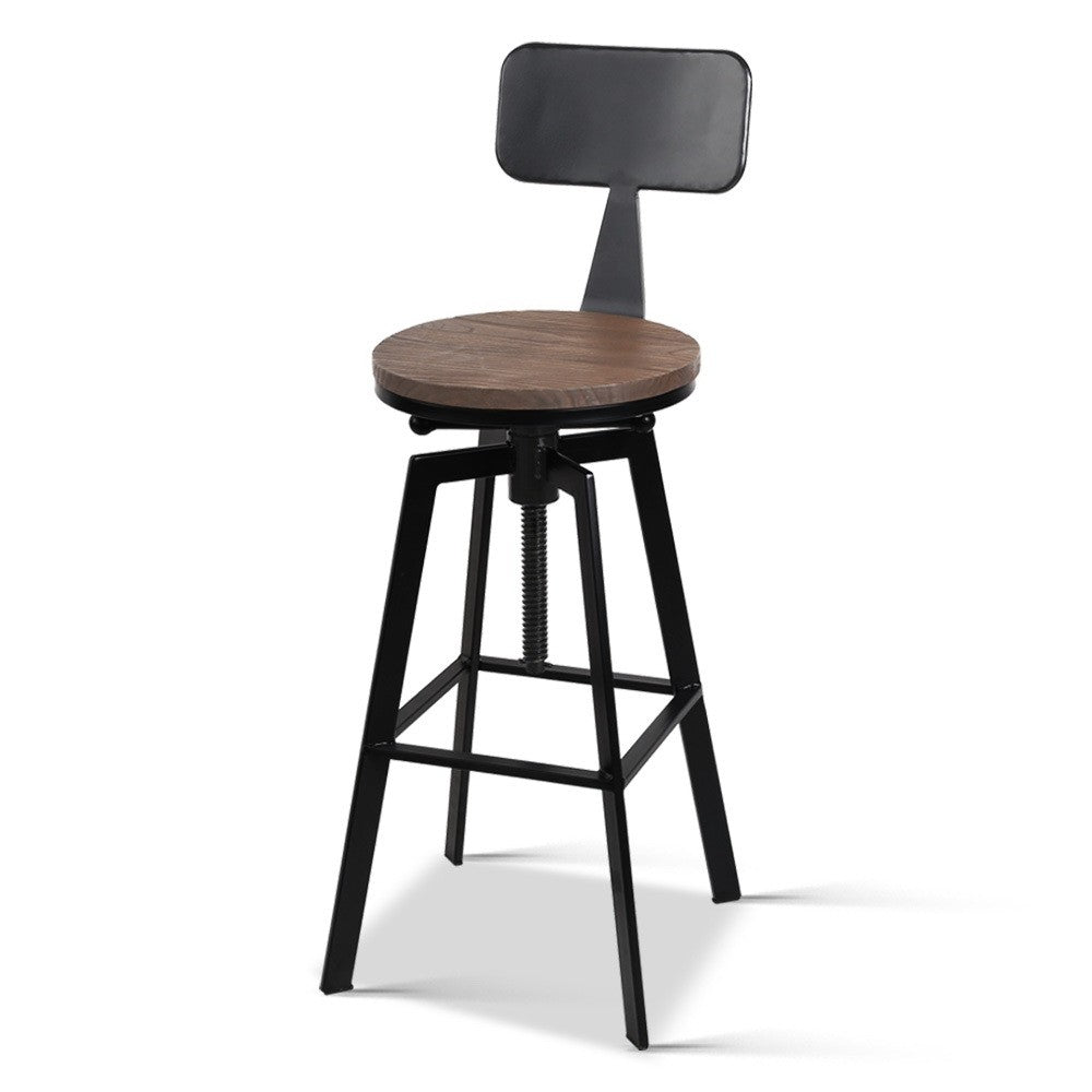 Artiss 2X Bar Stools Kitchen Dining Chairs Adjustable Wood Stool W/Backrest
