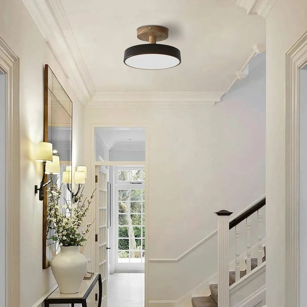 LED Ceiling Light – Wooden Base – Round Design
