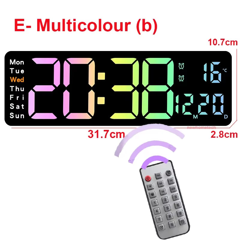 Digital Wall Clock Large LED Screen Temperature Humidity Display Electronic Alarm Clock Creative Home Decoration Remote Control