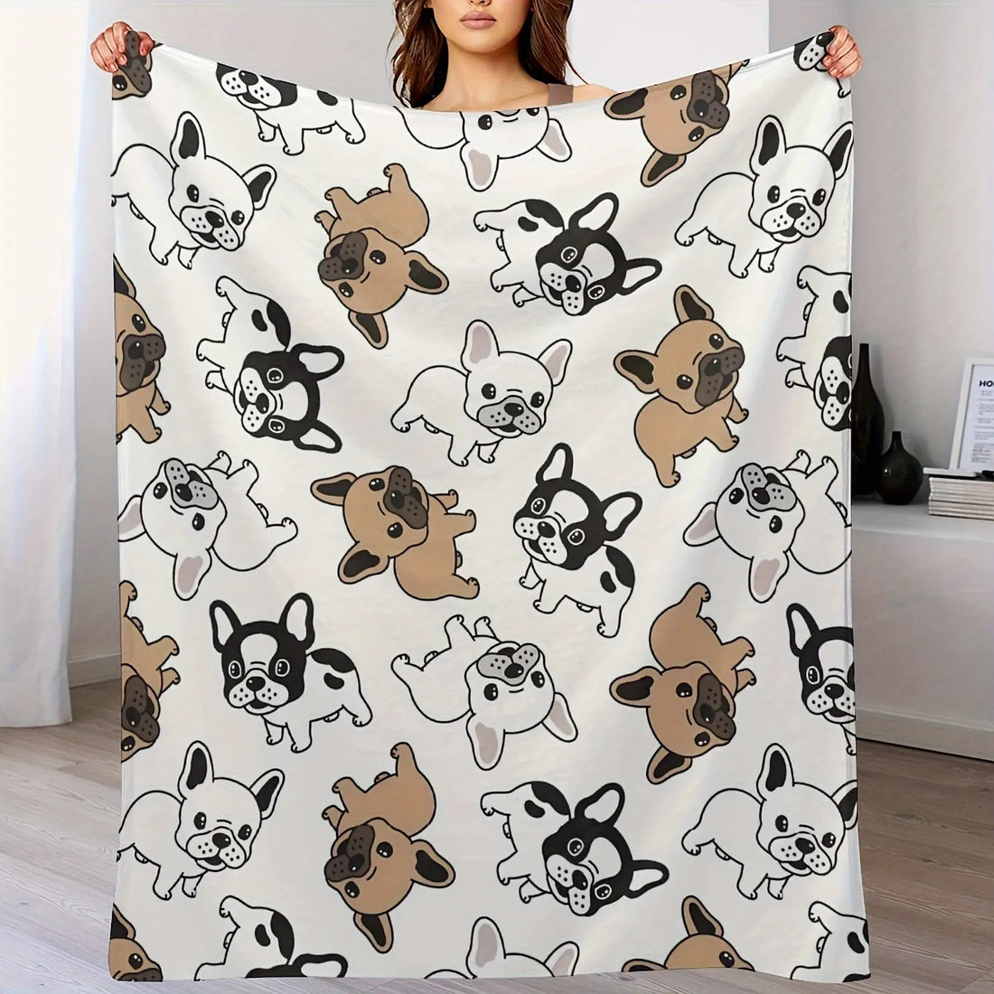 Cute French Bulldog Animal Design Flannel Throw Blanket, 280GSM Ultra Soft Cuddly Everyday Luxury Blanket, Warm All-Season for Sofa & Bed, Cozy Home Decor Accent, Ideal Gift for Dog Lovers, Animal Design Blankets, Cuddly Blankets