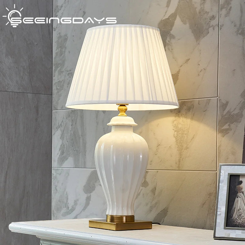 Table Lamp White Ceramic Lamp Bedside Table Room Decor Bedside Lamp Bedroom Night Light Light Fixture Mood Light