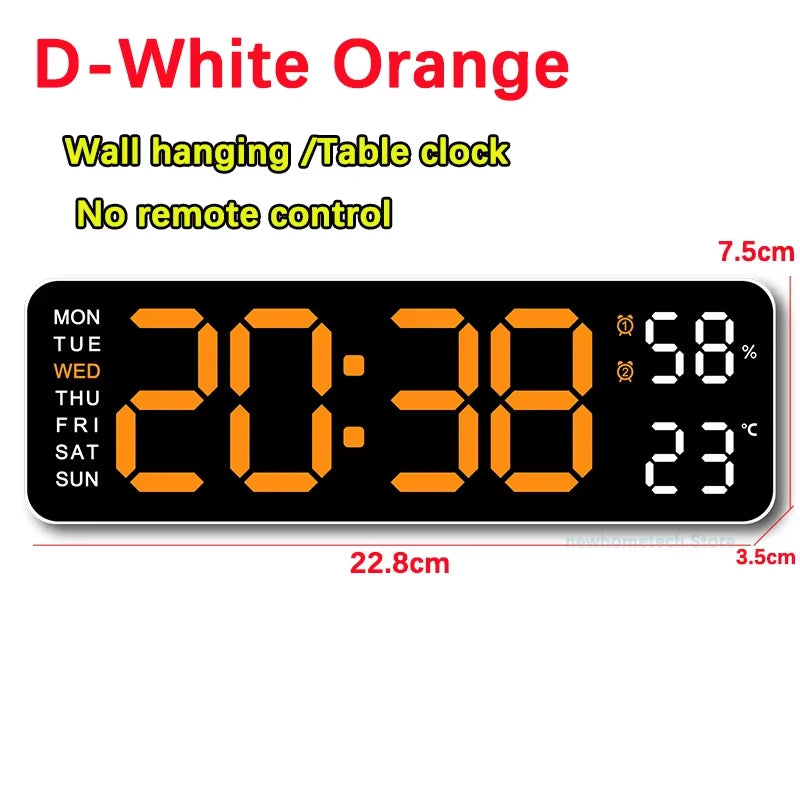 Digital Wall Clock Large LED Screen Temperature Humidity Display Electronic Alarm Clock Creative Home Decoration Remote Control