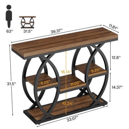 Tribesigns Console Table, 39.4" Industrial 4-Tier with Storage, Narrow Wood for Small Spaces, Hallway Accent