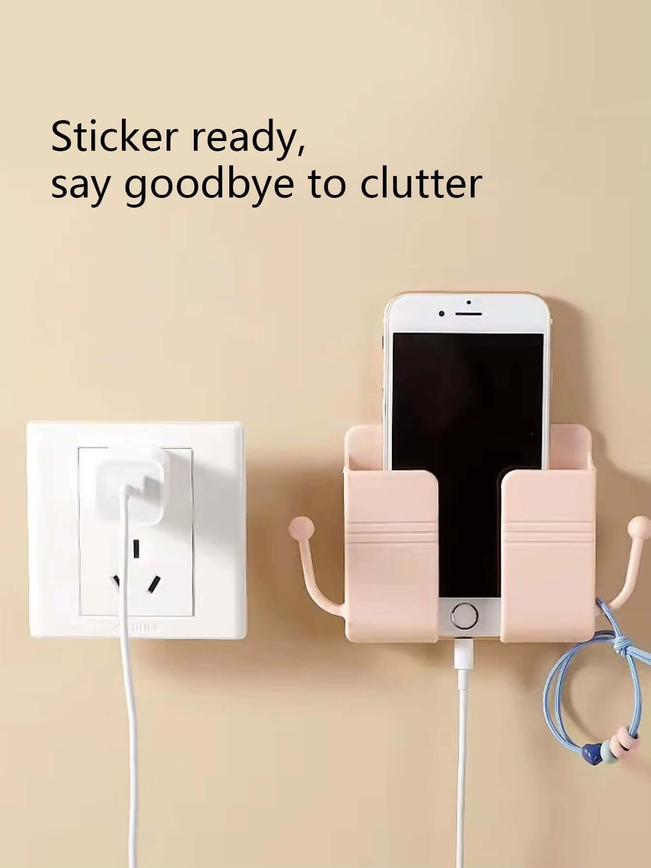 Wall-Mounted Remote Control Storage Box with Hook Storage Rack Bedside Mobile Phone Charging Stand 1 Piece