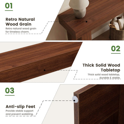 63 Inch Entryway Table with Socket and Sensor Light, Farmhouse Wooden Sofa Table behind Couch or Foyer Table, Narrow Console Table with Storage Shelf for Living Room, Entrance, Hallway, Easy Assembly