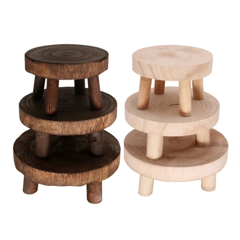 Solid Wood round Bench Flower Pot Holder Plant Succulent Flower Pot Base Display Stand Stool Home Garden Patio Decor Wholesales