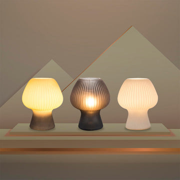 Vintage Glass Table Lamp – Ribbed – Dimmable LED – Mushroom Design