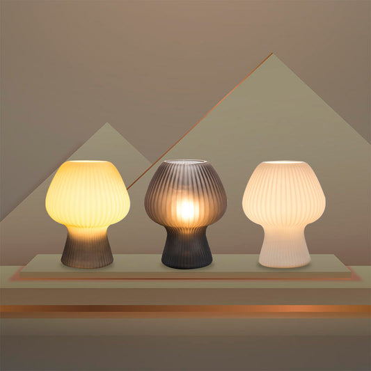 Vintage Glass Table Lamp – Ribbed – Dimmable LED – Mushroom Design