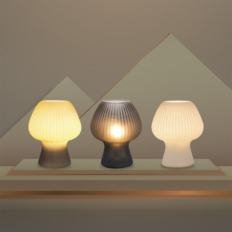 Vintage Glass Table Lamp – Ribbed – Dimmable LED – Mushroom Design