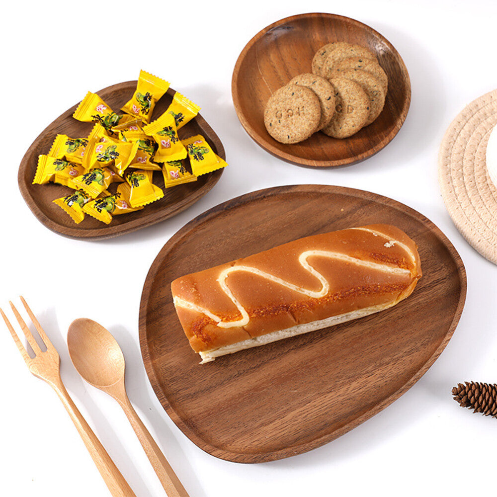 Wood Dinner Plate Wooden Serving Tray Dessert Bread Food Storage Dish Dinnerware