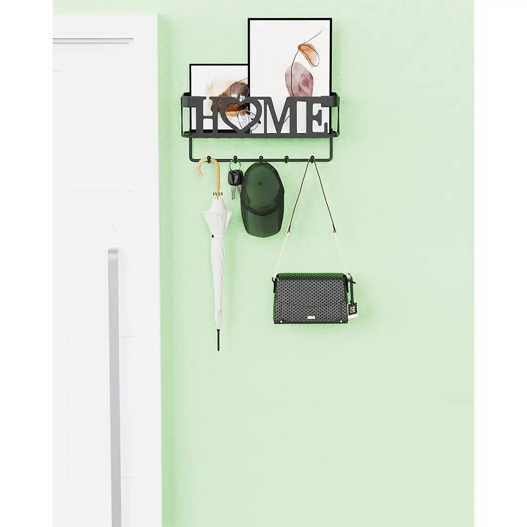 Key Holder for Wall - Key Rack with 5 Key Hooks, 11.02" L×2.75" W×4.92" H, Key and Mail Organizer Wall Mount with Mesh Basket, Key Hanger for Wall Decor Decoration