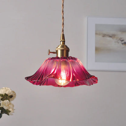 Flower Glass Pendant Light Adjustable For Home