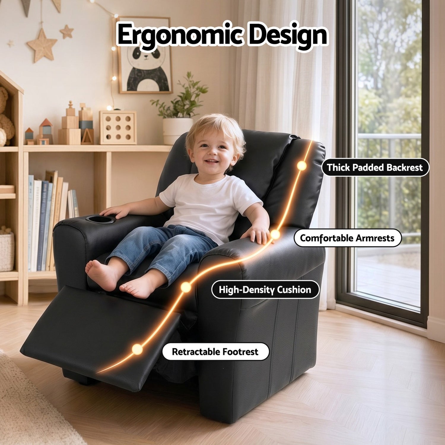 Keezi Kids Recliner Chair PU Leather Sofa Lounge Couch Children Armchair Black