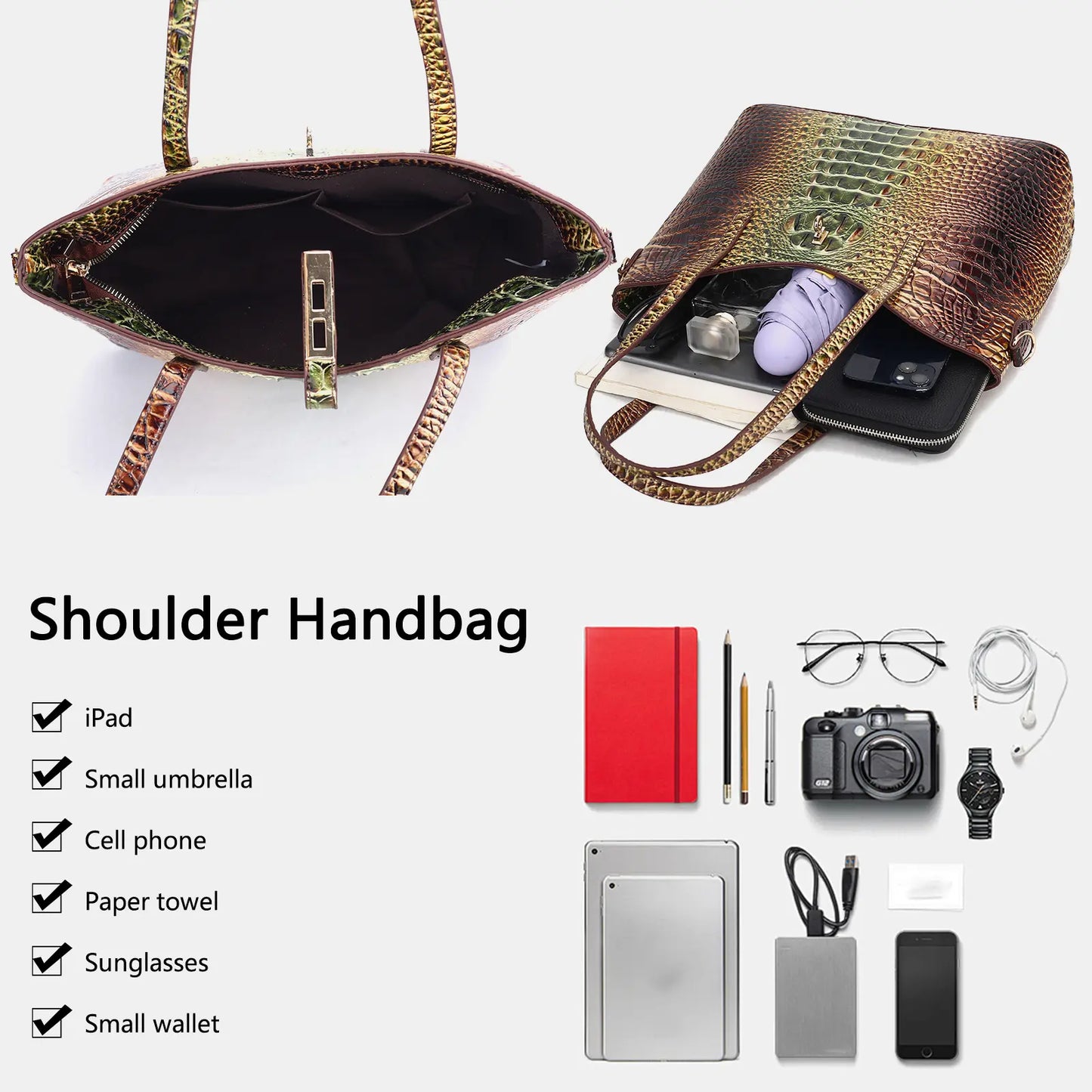 Women'S 3-Piece Vintage Crocodile Print Handbag Set - Spacious Top Handle Satchel, Business Clutch & Coin Purse for Everyday Use, Christmas & Mother'S Day Gifts, Handbags for Women, Top Handle Crossbody, Versatile Use