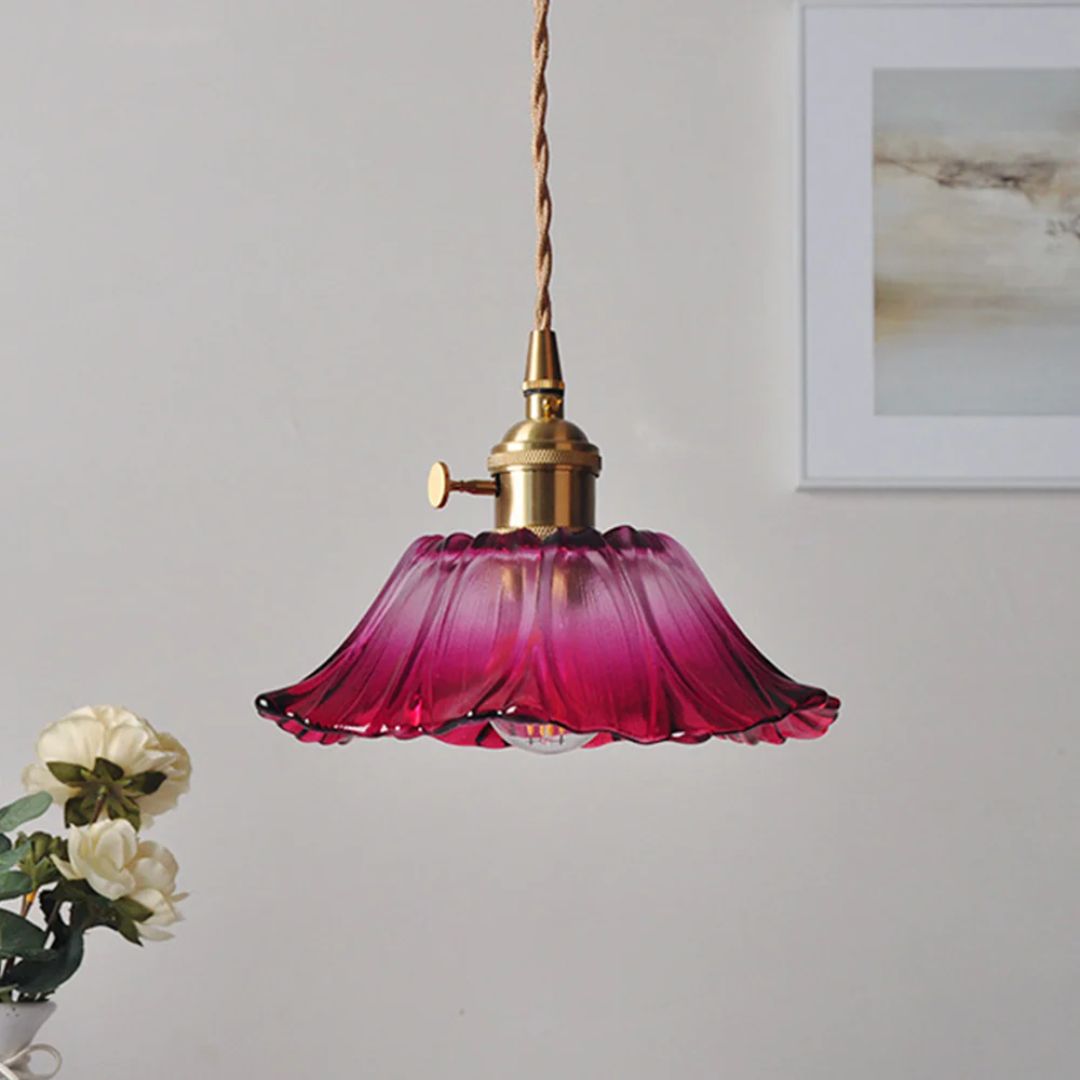 Flower Glass Pendant Light Adjustable For Home