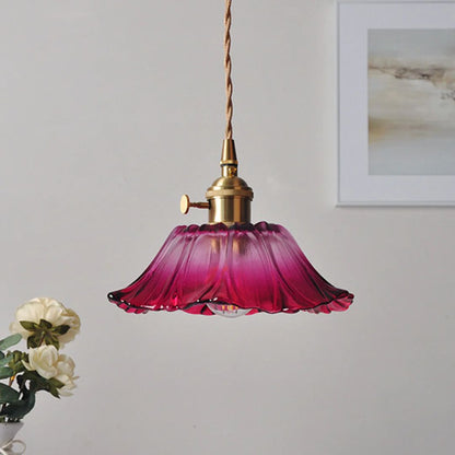 Flower Glass Pendant Light Adjustable For Home