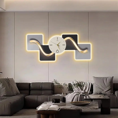 Homary 39.4" Silent MDF LED Analog Decorative Wall Clock - Light Modern Abstract Geometric Design, for Living Room, Entryway, Aesthetic Home Decor, Room Decor,Dorm Essentials