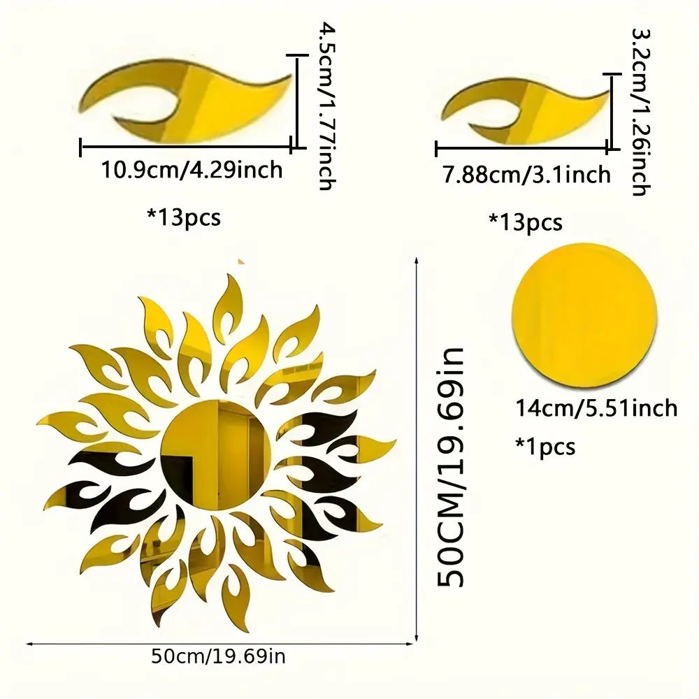 Acrylic Mirror Wall Sticker Sunflower Self-Adhesive, Soft Mirror Wall Decor, Home Decor for Bedroom, Living Room, Office, Easy to Apply and Remove