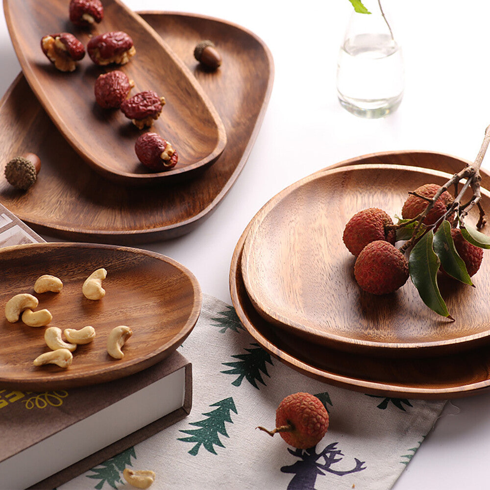 Wood Dinner Plate Wooden Serving Tray Dessert Bread Food Storage Dish Dinnerware