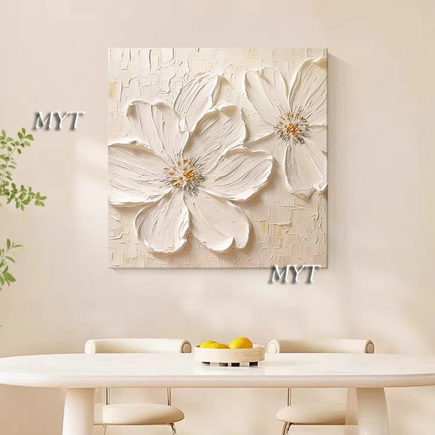 Fancy Home Decor Hot Sale Home Decor Flower Pictures Pieces White Flower Wall Art Oil Paintings Unframed
