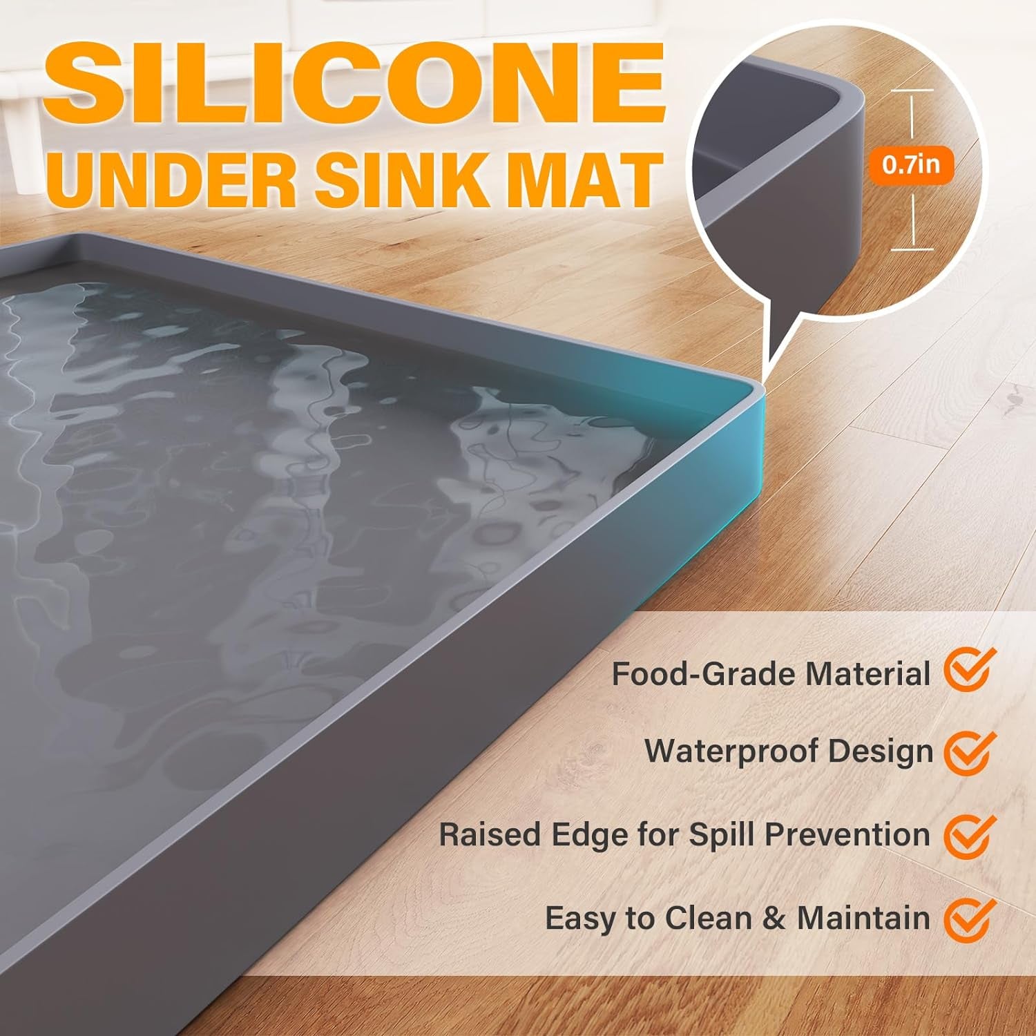 Waterproof under Sink Mat 34" X 22" Shelf Liner for Kitchen and Bathroom, Cabinet Protector, Organizers and Storage, Flexible Silicone Drip Tray
