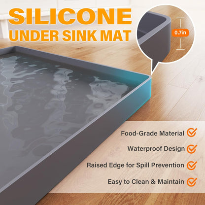 Waterproof under Sink Mat 34" X 22" Shelf Liner for Kitchen and Bathroom, Cabinet Protector, Organizers and Storage, Flexible Silicone Drip Tray