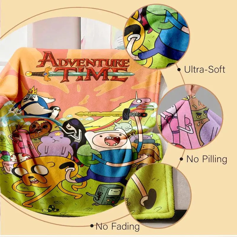 Adventure Time Cartoon Character Flannel Throw Blanket, Large Ultra-Soft Warm Lightweight Cozy, Ideal for Living Room-Camping, Perfect Gift for Fans on Birthdays-Christmas