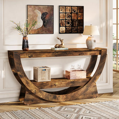 LITTLE TREE 63-Inch Console Table, Farmhouse 2-Tier Entryway Table with Storage Shelves, Narrow Long Sofa Table behind Couch, Wooden Accent Table for Hallway, Living Room, Entrance, Foyer
