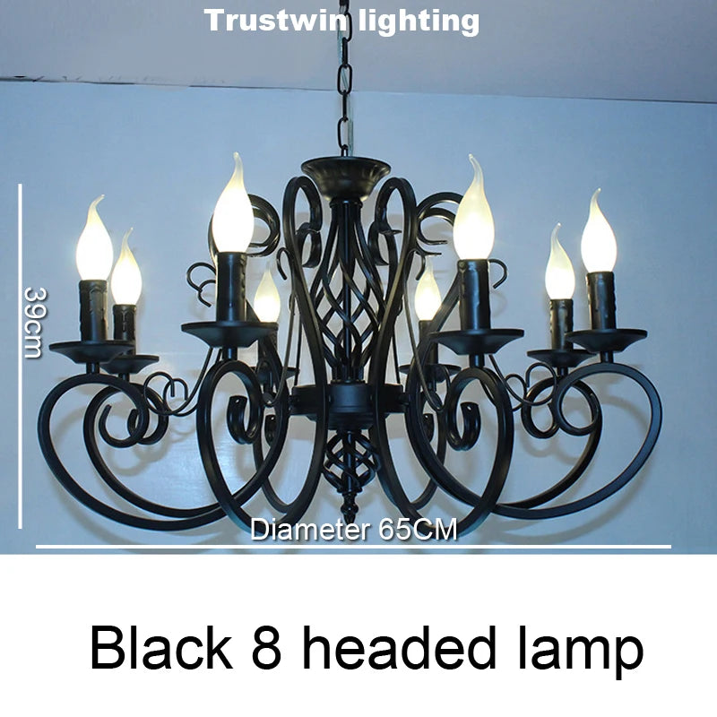 Classic LED Chandelier Light 6 8 Arms Hanging Chain Black Blue Bronze Iron Chandelier Light LED