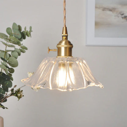 Flower Glass Pendant Light Adjustable For Home