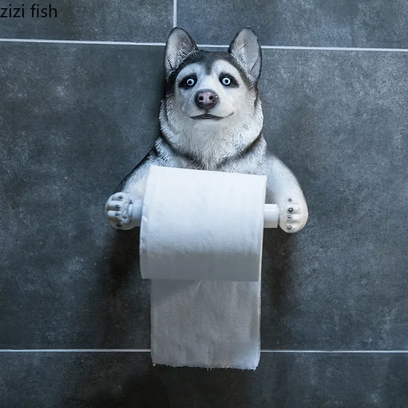 Cute Cat and Dog Tissue Holder Toilet-Free Punch Bathroom Wall-Mounted Creative Toilet Roll Holder