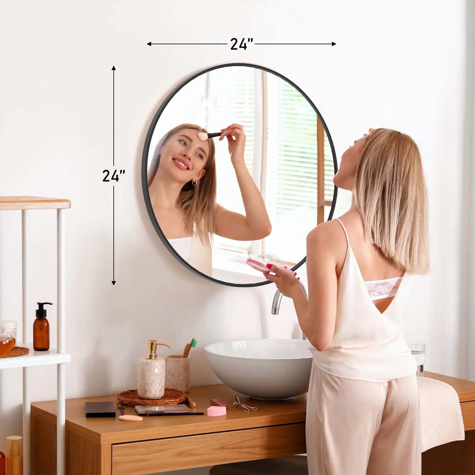 Sweetcrispy Aluminium Circle Vanity Mirror - Bathroom Mirrors, Wall-Mounted Wall Decor Piece for over Sink, Aesthetic Home Decor