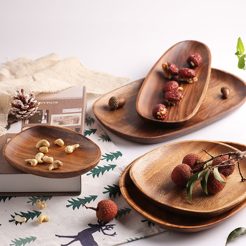 Wood Dinner Plate Wooden Serving Tray Dessert Bread Food Storage Dish Dinnerware