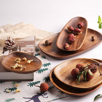Wood Dinner Plate Wooden Serving Tray Dessert Bread Food Storage Dish Dinnerware