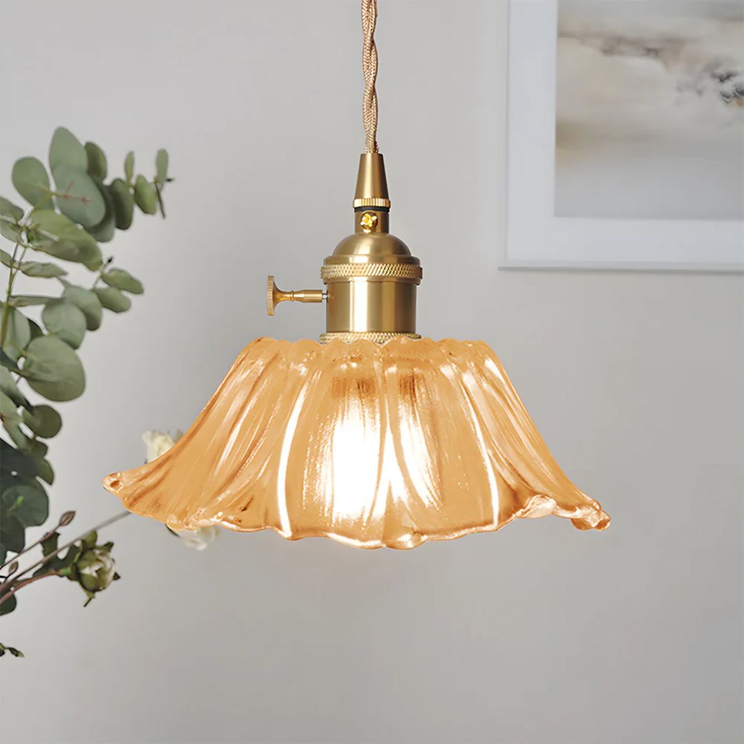 Flower Glass Pendant Light Adjustable For Home