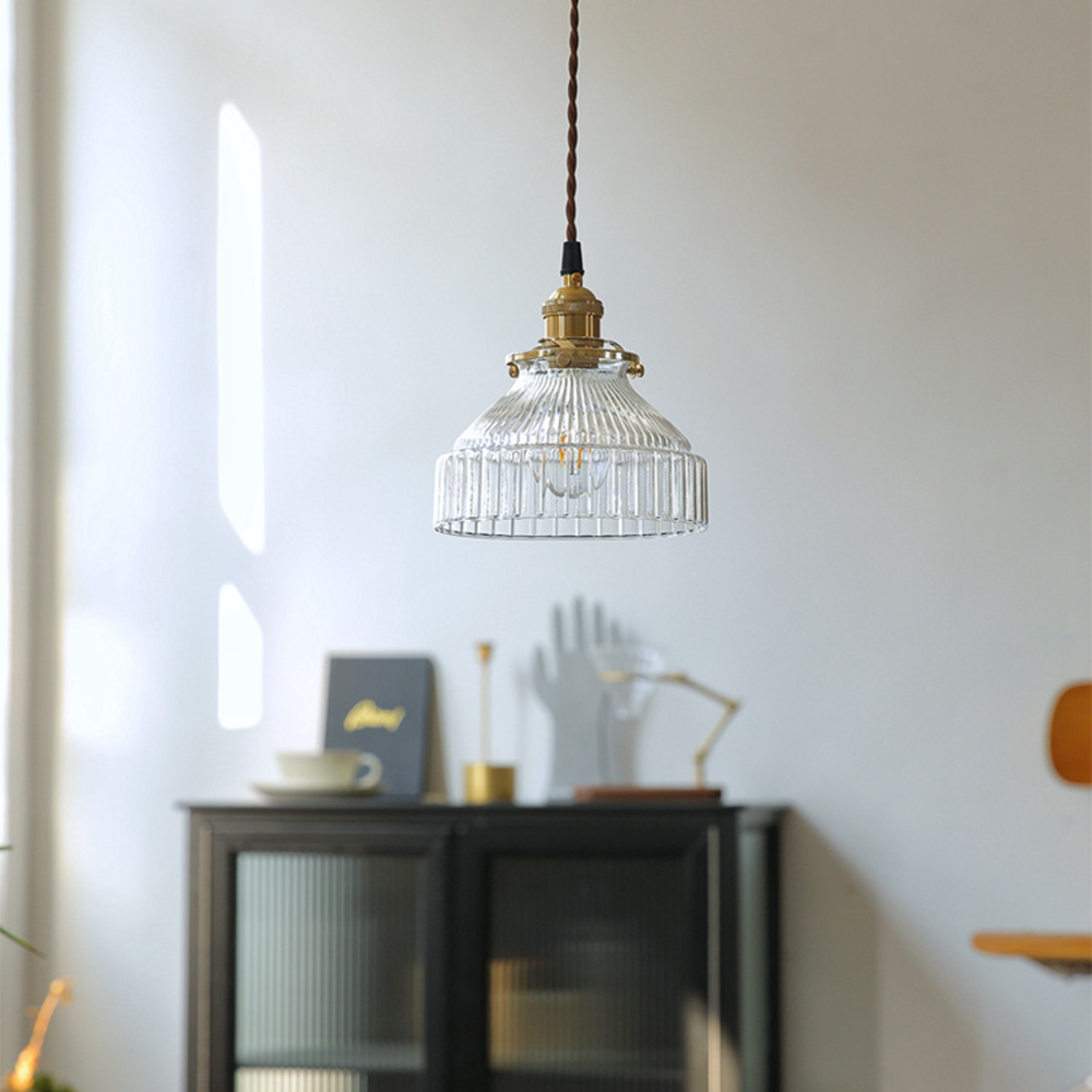 vintage ribbed glass pendant light