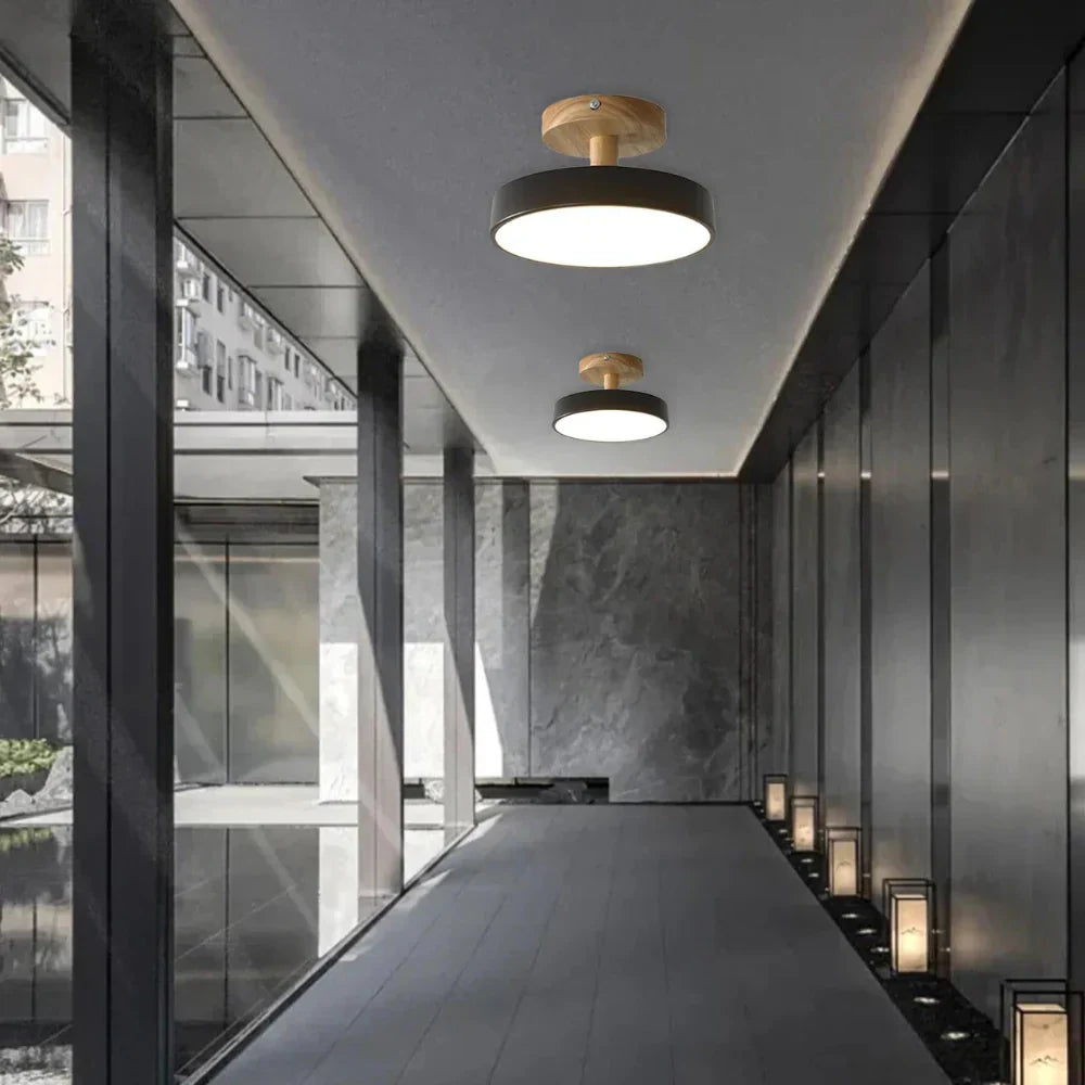 LED Ceiling Light – Wooden Base – Round Design
