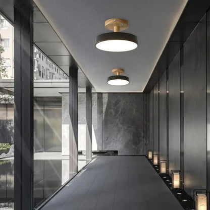 LED Ceiling Light – Wooden Base – Round Design