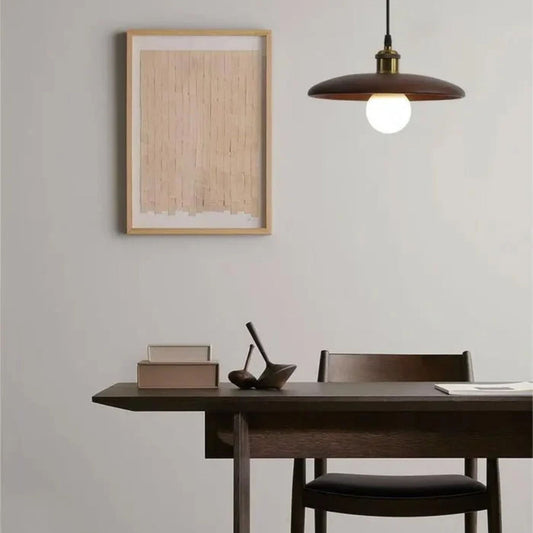 Wooden Pendant Light Japandi Design Brass Details