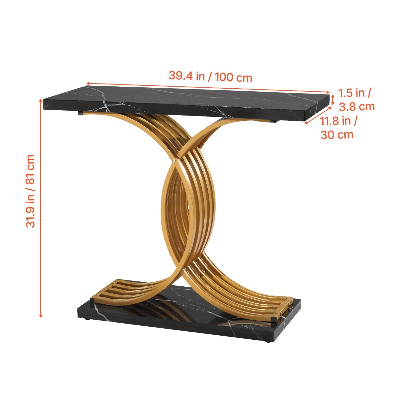 【Summerfinds】Vevor 39 in Gold Console Table, Modern Desk behind the Couch, Wood Rectangle Entrance Desk, Narrow Long Sofa Table Accent Stand with Metal Legs for Hallway, Bedroom, Living Room, Foyer, Easy Assembly