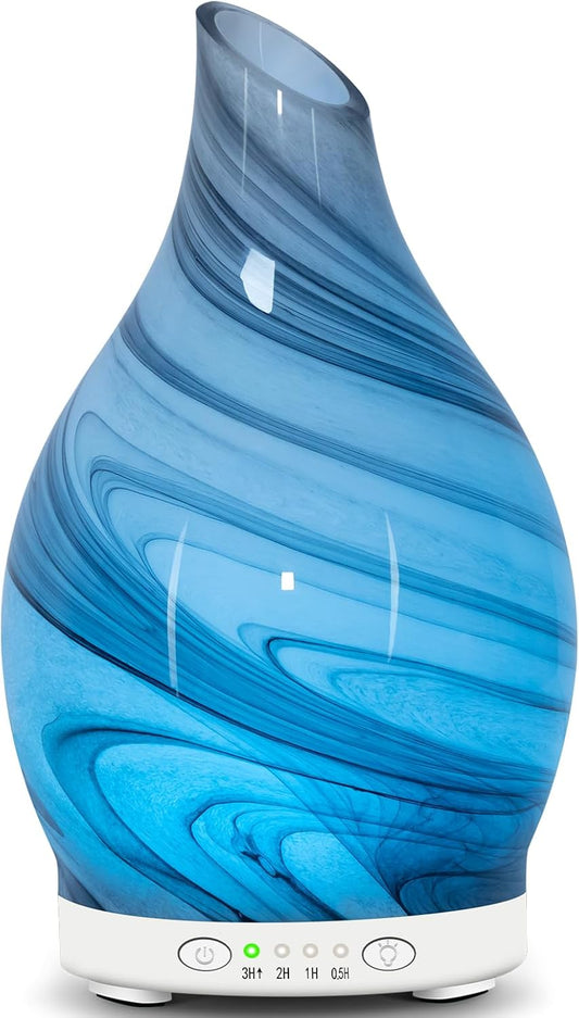 Essential Oil Diffuser Aromatherapy Diffuser- 120Ml Art Glass Ultrasonic Cool Mist Scent Aroma Oil Diffuser with 4 Timer Setting & 7 Colors Night Light for Home Office Decor&Gift