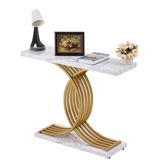 【Summerfinds】Vevor Narrow Console Sofa Table, 39.4 Inches behind Couch Table, 1-Tier Long Entryway Table and Skinny Hallway Table, Narrow Sofa Table with Metal Frame, for Entryway, Hallway, Living Room & Bedroom