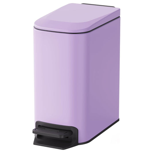 Small Bathroom Trash Can with Lid Soft Close, Step Pedal, 6 Liter / 1.6 Gallon Stainless Steel Garbage Can with Removable Inner Bucket, Anti-Fingerprint Finish (Purple)