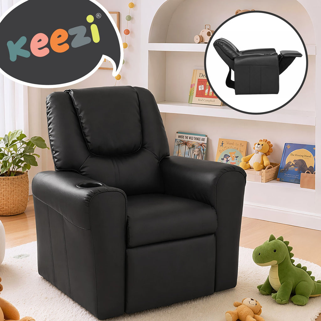 Keezi Kids Recliner Chair PU Leather Sofa Lounge Couch Children Armchair Black