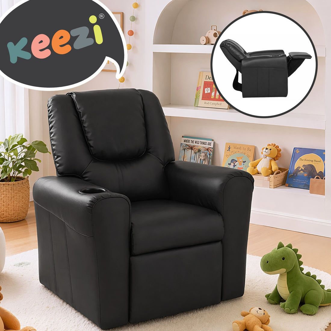 Keezi Kids Recliner Chair PU Leather Sofa Lounge Couch Children Armchair Black